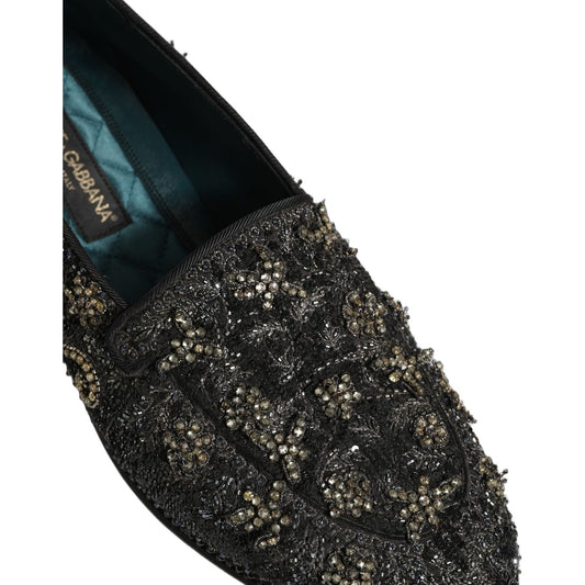 Dolce & Gabbana Black Rhinestone Embellished Loafers Shoes