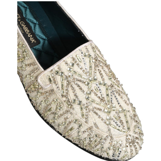 Dolce & Gabbana White Velvet Embroidered Dress Loafers Shoes
