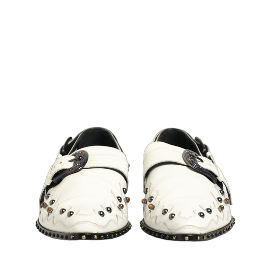 Dolce & Gabbana White Studded Formal Dress Monk Strap Shoes