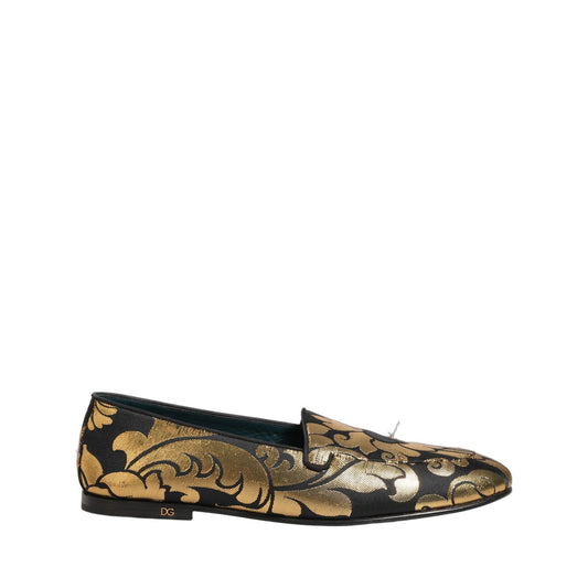 Dolce & Gabbana Black Gold Floral Jacquard Dress Loafers Shoes