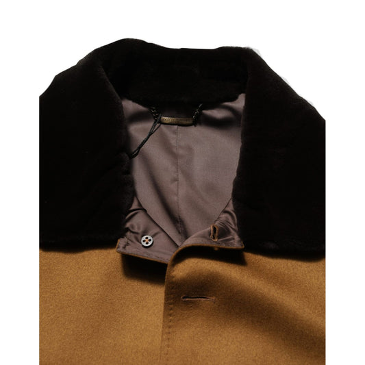 Dolce & Gabbana Brown Cashmere Mink Fur Men Overcoat Jacket