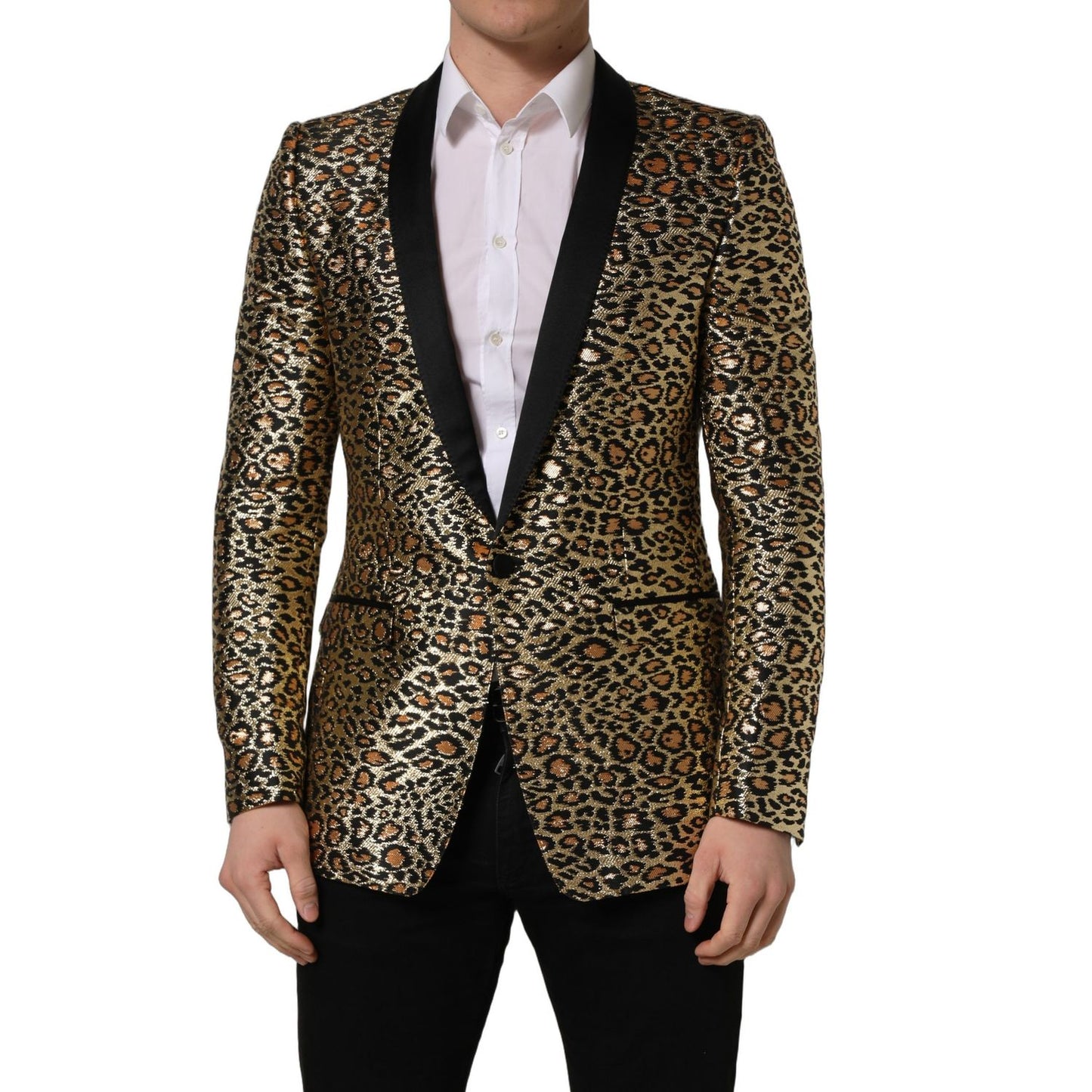 Dolce & Gabbana Gold Leopard Single Breasted Men Coat Jacket