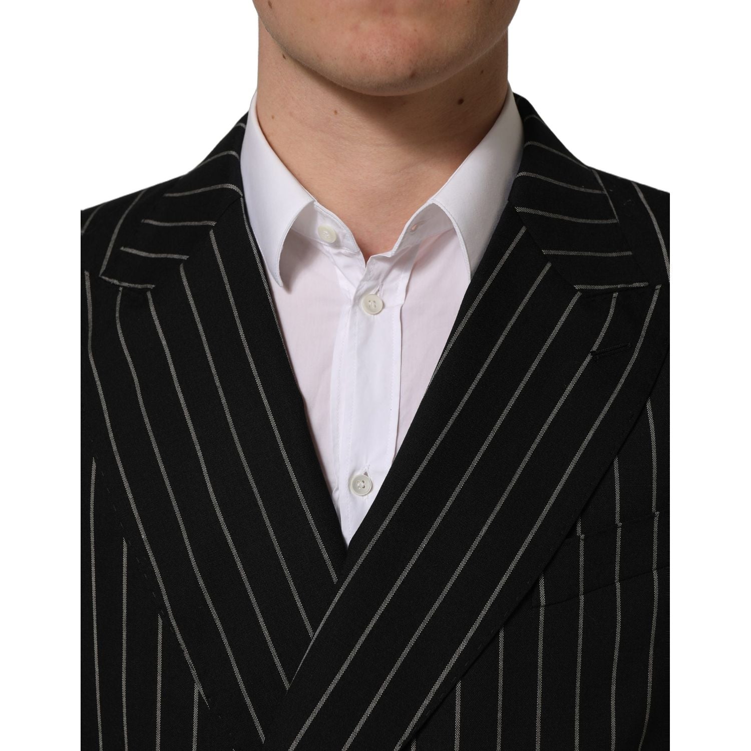 Dolce & Gabbana Black Stripes Wool Double Breasted Jacket