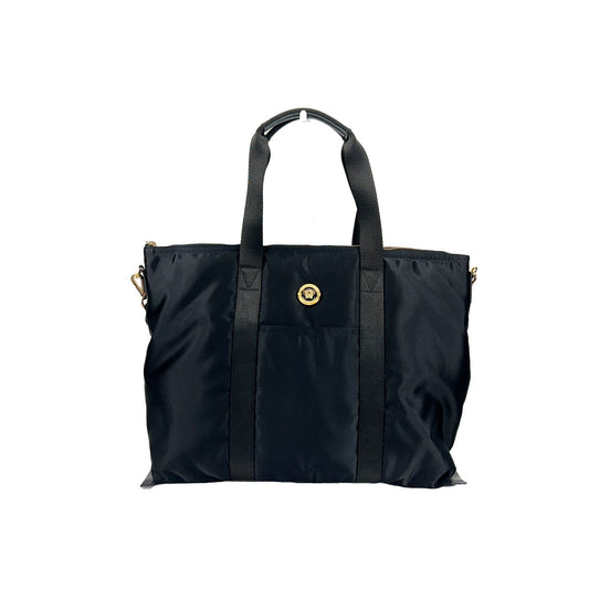 Versace Black Nylon Fabric La Medusa Shoulder Tote Bag