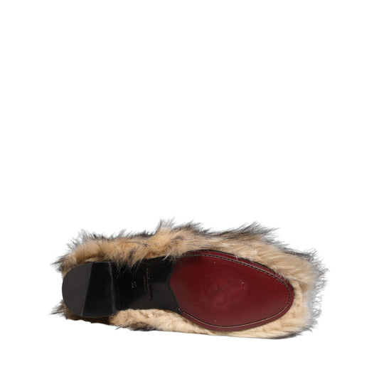 Dolce & Gabbana Brown Faux Fur Mid Calf Men Boots Shoes