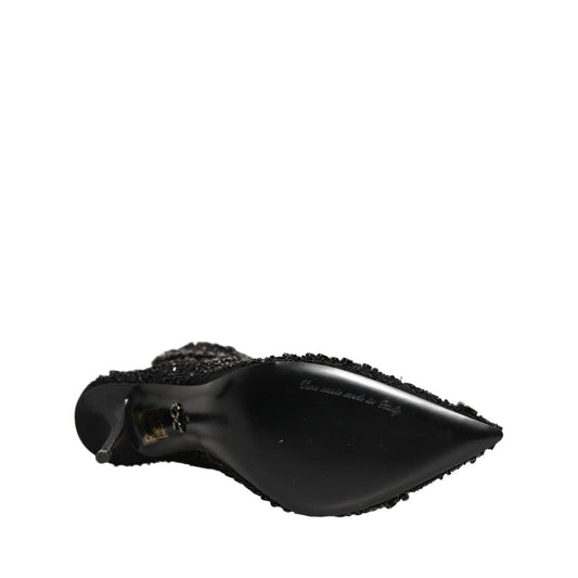 Dolce & Gabbana Black Embellished Mesh Ankle Boots Shoes