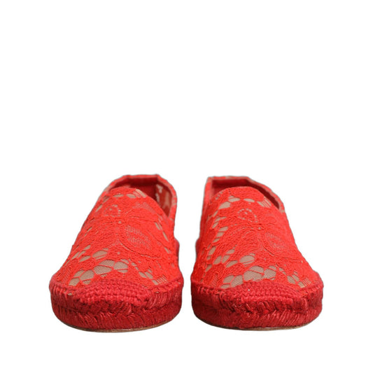 Dolce & Gabbana Red Taormina Lace Espadrille Flats Shoes