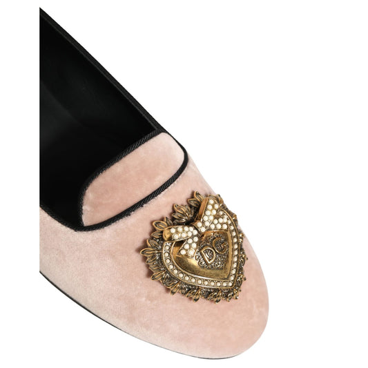 Dolce & Gabbana Pink Velvet Devotion Loafers Flats Shoes