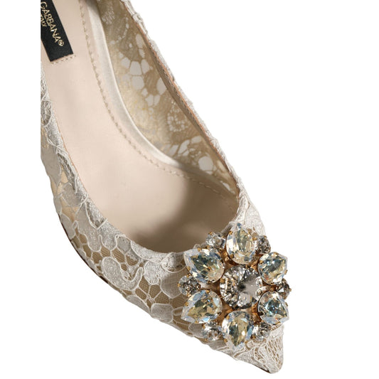 Dolce & Gabbana White Taormina Lace Crystal Pumps Shoes