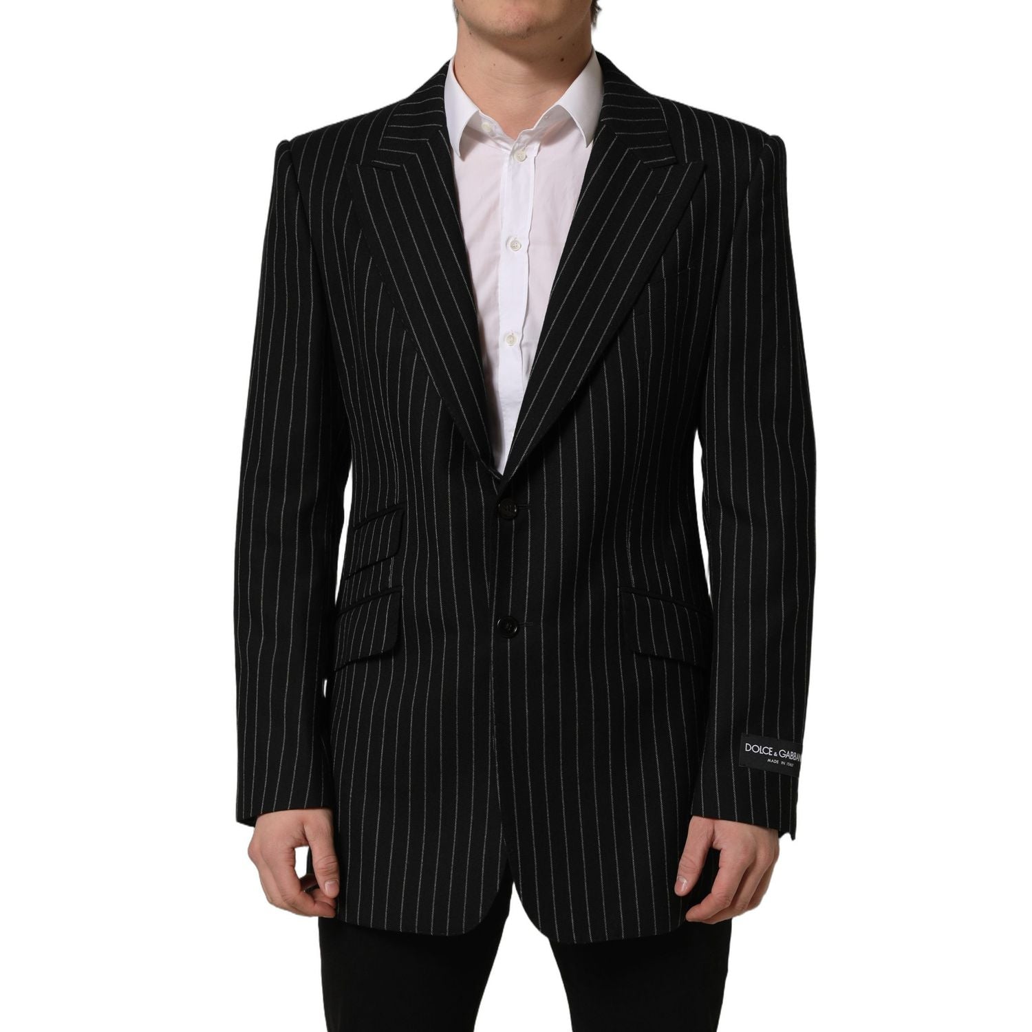 Dolce & Gabbana Dark Gray Stripes Wool Single Breasted Blazer