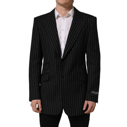 Dolce & Gabbana Dark Gray Stripes Wool Single Breasted Blazer
