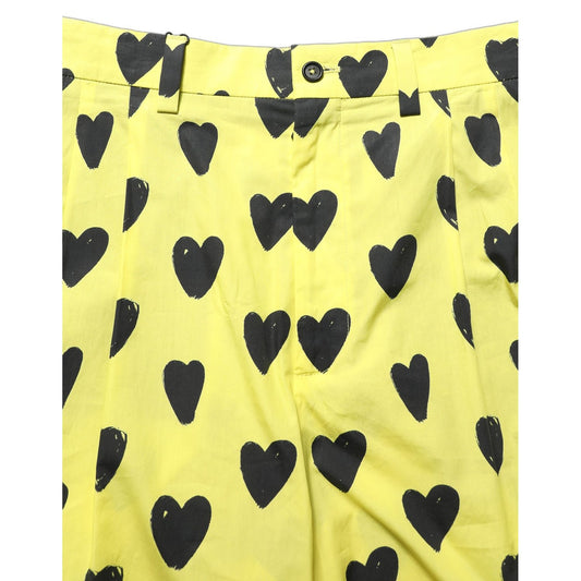 Dolce & Gabbana Yellow Cotton Heart Print Men Bermuda Shorts