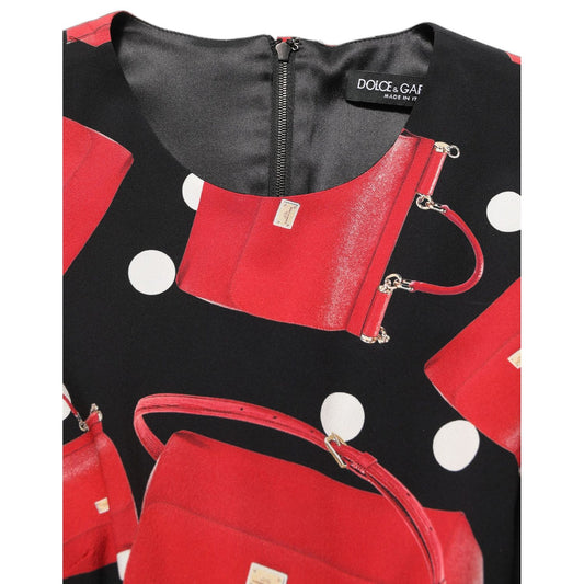 Dolce & Gabbana Black Handbag Print Long Sleeve Midi Dress