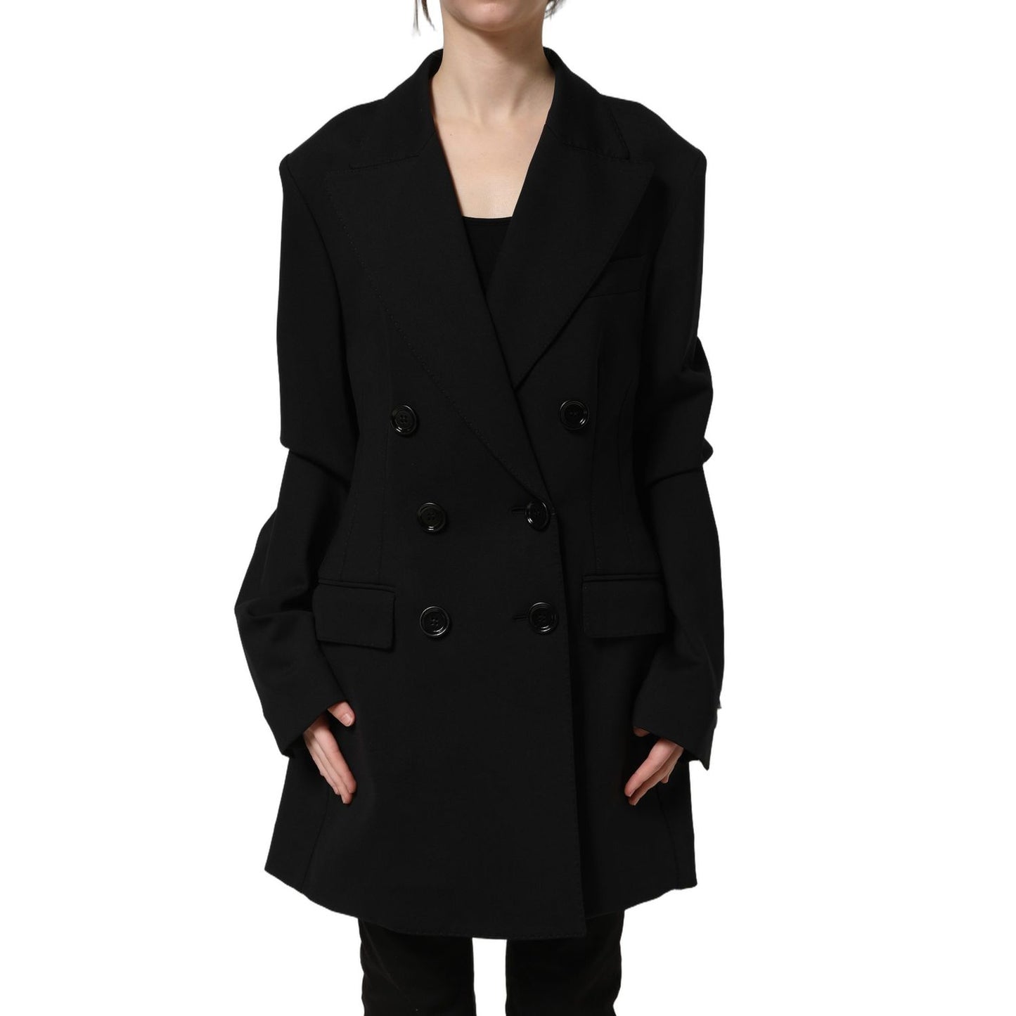 Dolce & Gabbana Black Double Breasted Crepe Blazer Jacket