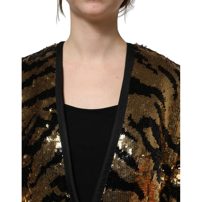 Dolce & Gabbana Black Gold Sequin Tiger Stripe Blazer Jacket