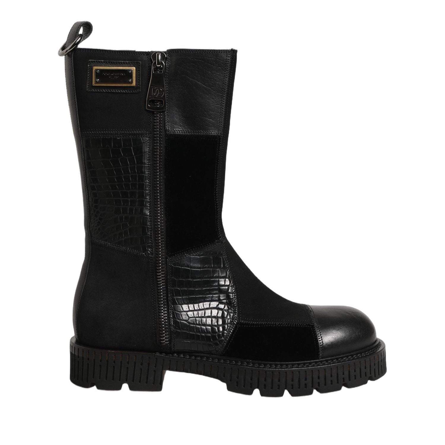 Dolce & Gabbana Black Patchwork Leather Mid Calf Boots Shoes
