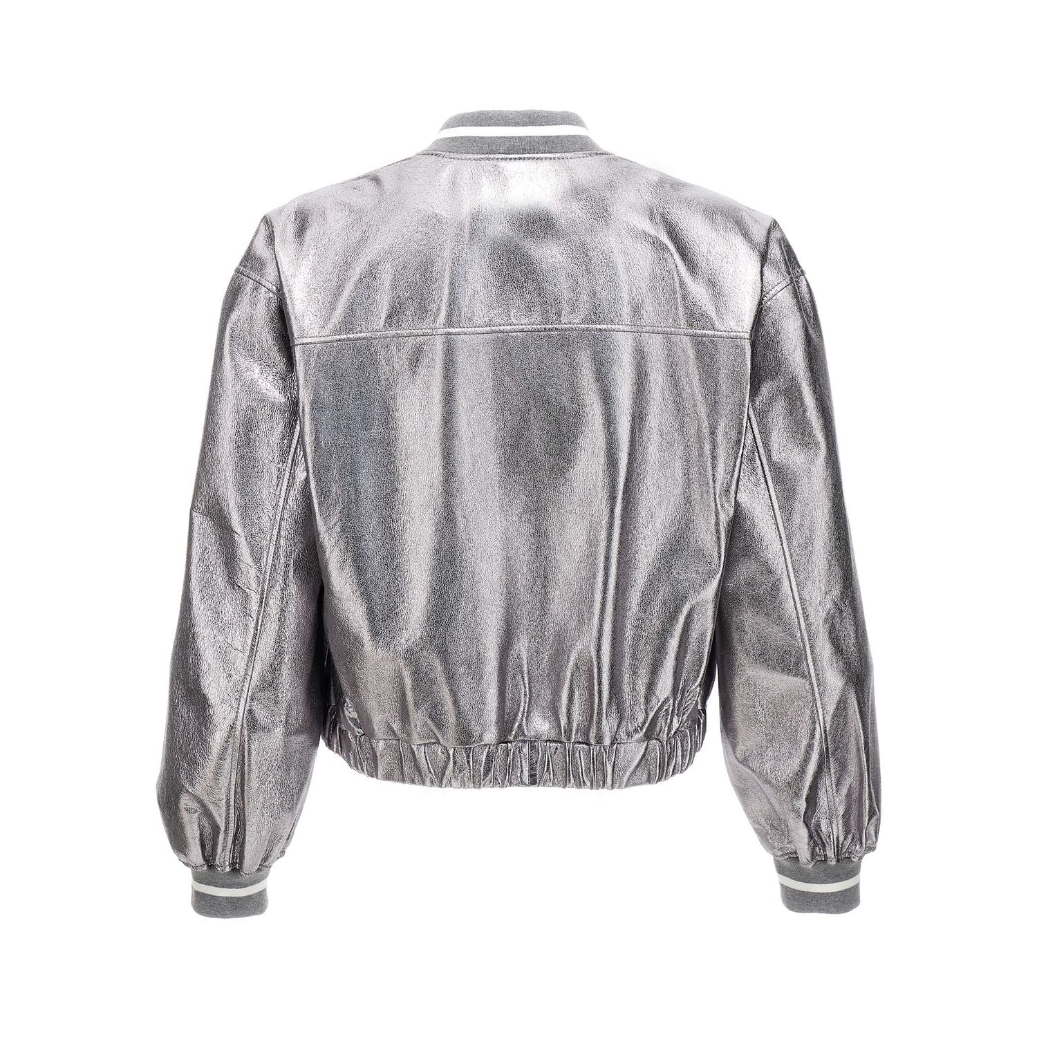 Brunello Cucinelli Silver Leather Bomber