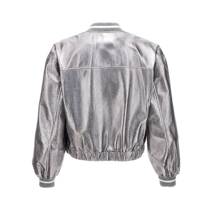 Brunello Cucinelli Silver Leather Bomber