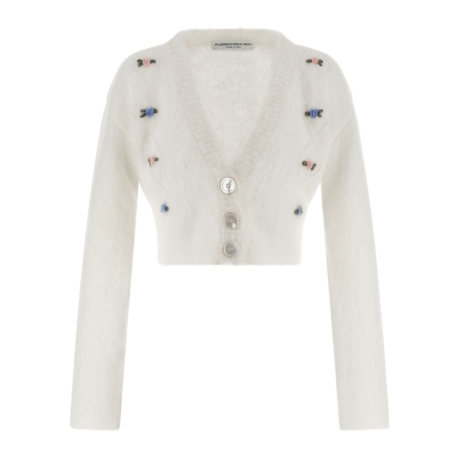 Alessandra Rich White Wool Cardigan