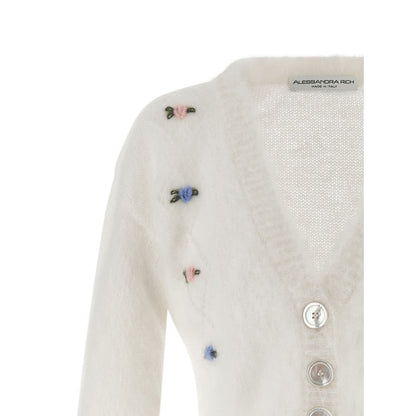 Alessandra Rich White Wool Cardigan
