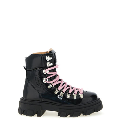 Ganni Black Polyester Lace-Up Boots