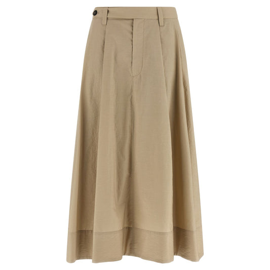 Brunello Cucinelli Beige Cotton Midi Skirt