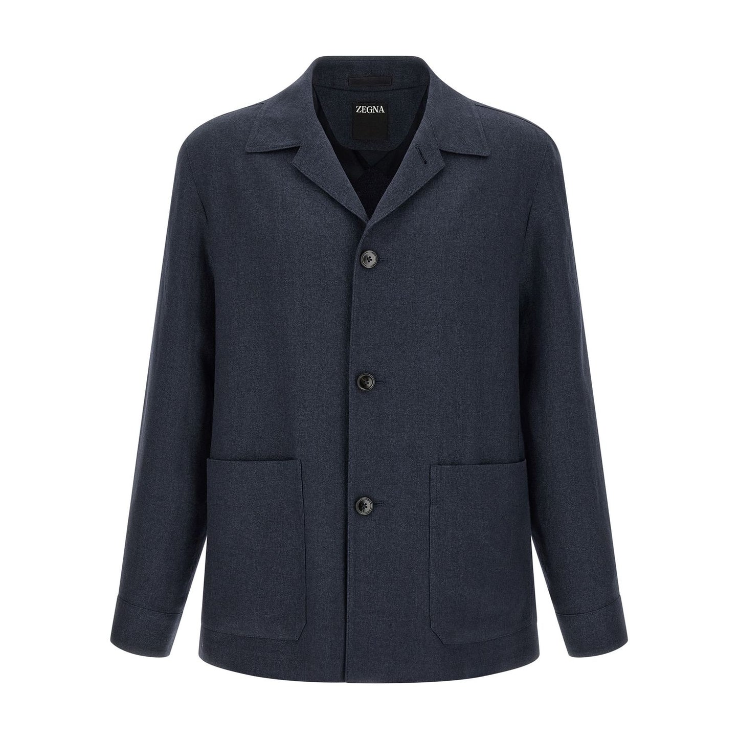 ZEGNA Blue Linen Full-Length Jacket