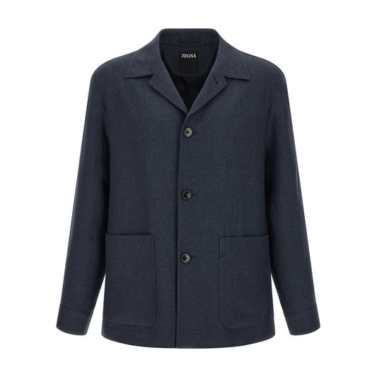 ZEGNA Blue Linen Full-Length Jacket