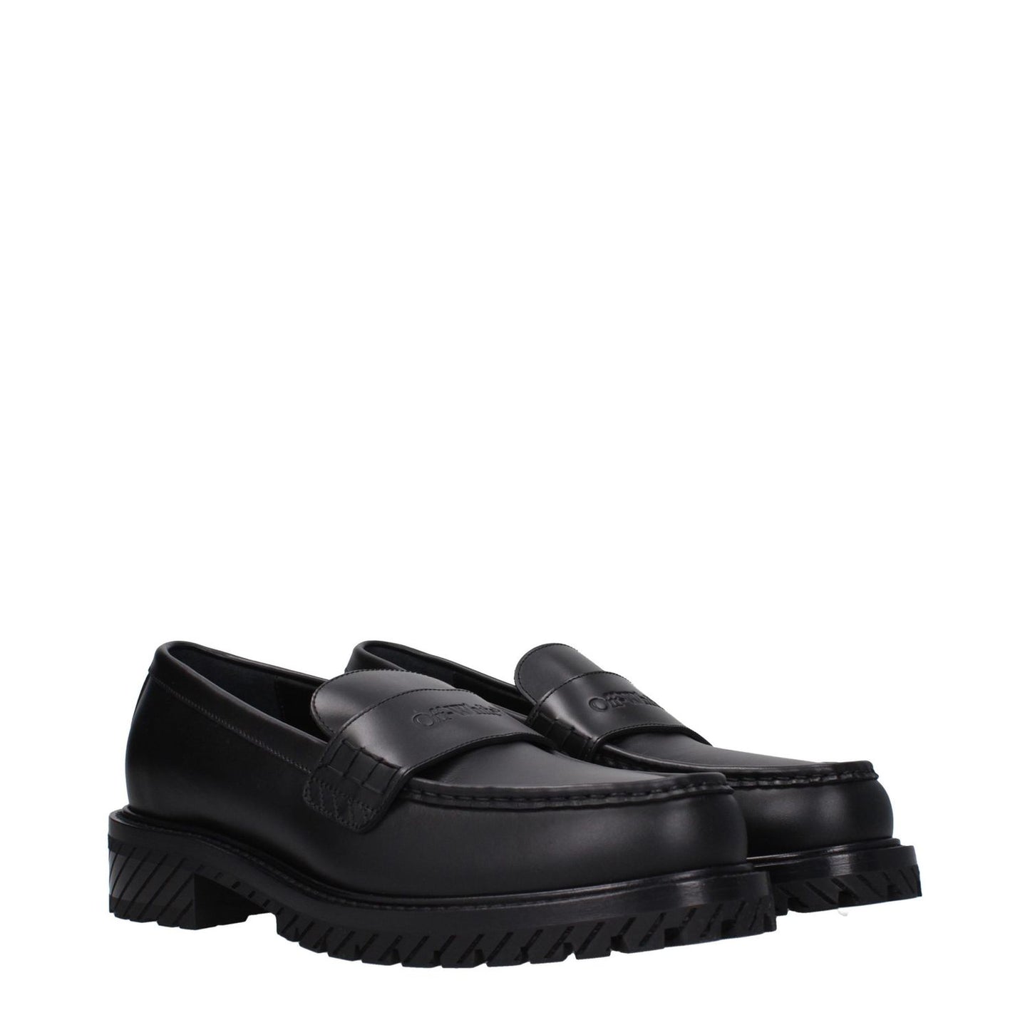 Off-White Black Leather Slip-On Loafers
