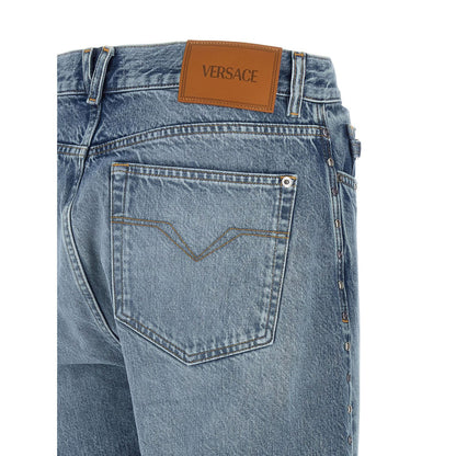 Versace Blue Cotton Straight-Leg Jeans
