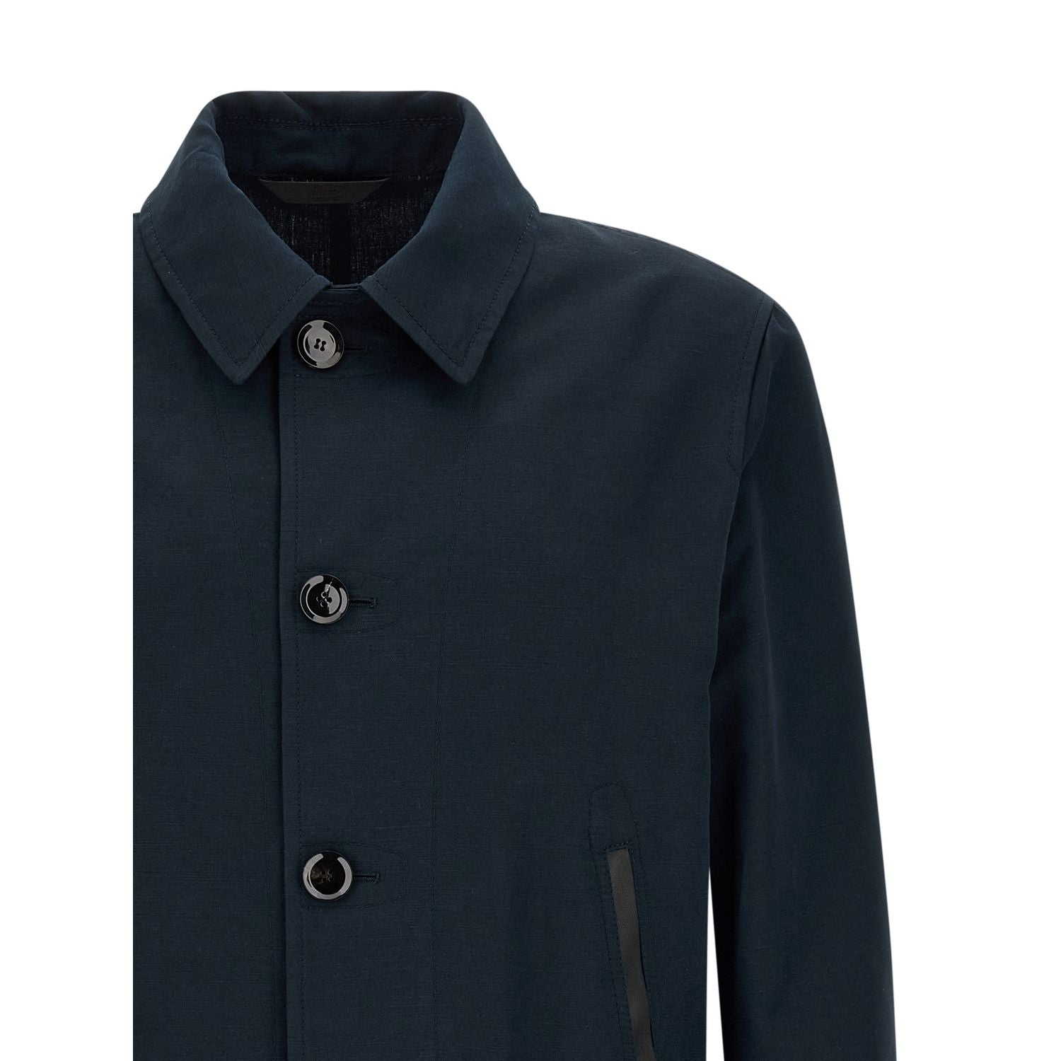 Brioni Blue Linen Full-Length Jacket