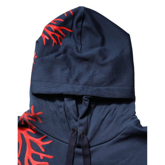 Dolce & Gabbana Blue Cotton Coral Logo Hooded Sweatshirt Sweater