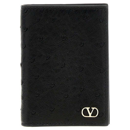 Valentino Garavani Black Ostrich Skin Cardholder