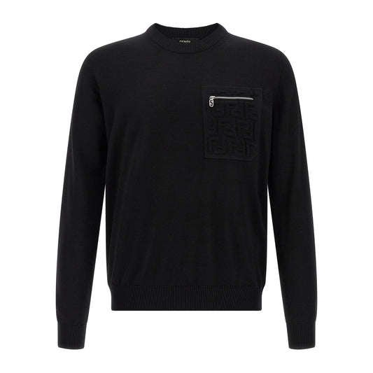 Fendi Black Virgin Wool Cardigan