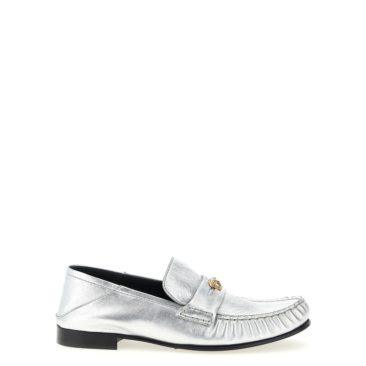 Versace Silver Lamb Leather Slip-On Loafers