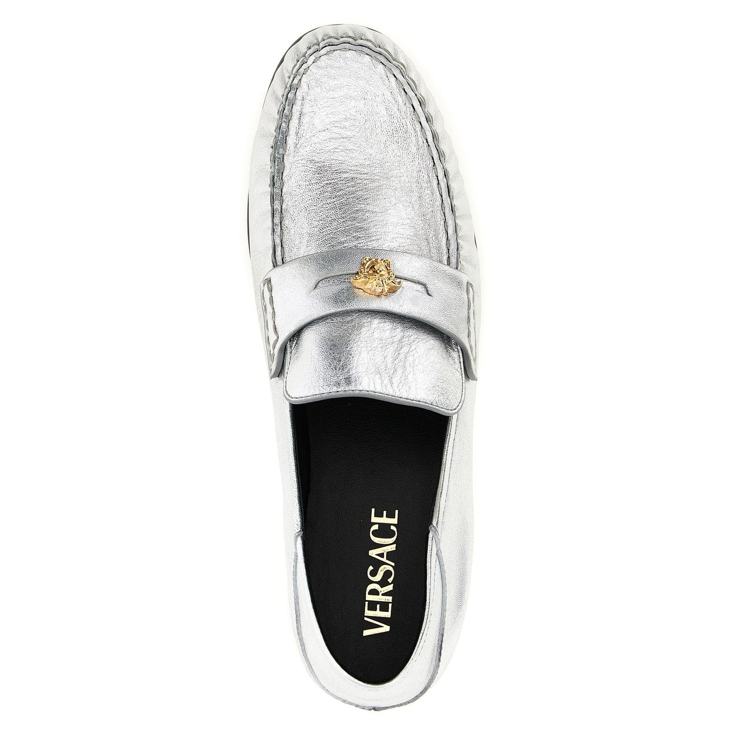 Versace Silver Lamb Leather Slip-On Loafers