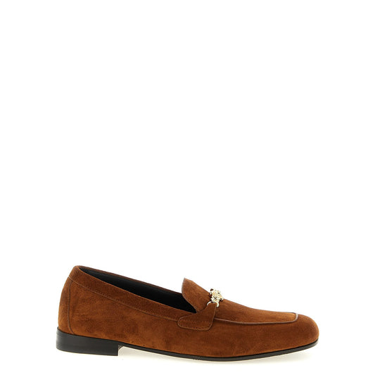 Versace Brown Calfskin Slip-On Loafers