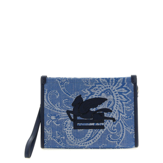 Etro Blue Cotton Clutch Bag