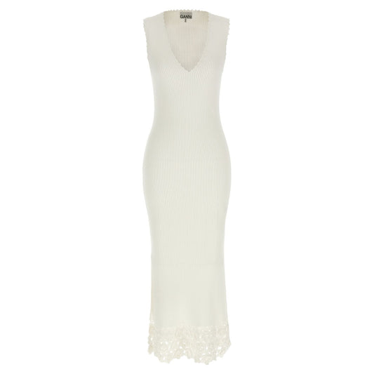 Ganni White Organic Cotton Long Dress