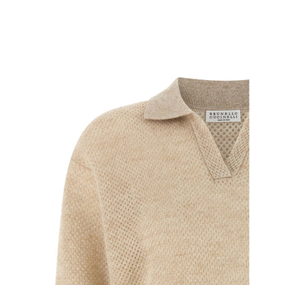 Brunello Cucinelli Gold Wool Polo Shirt