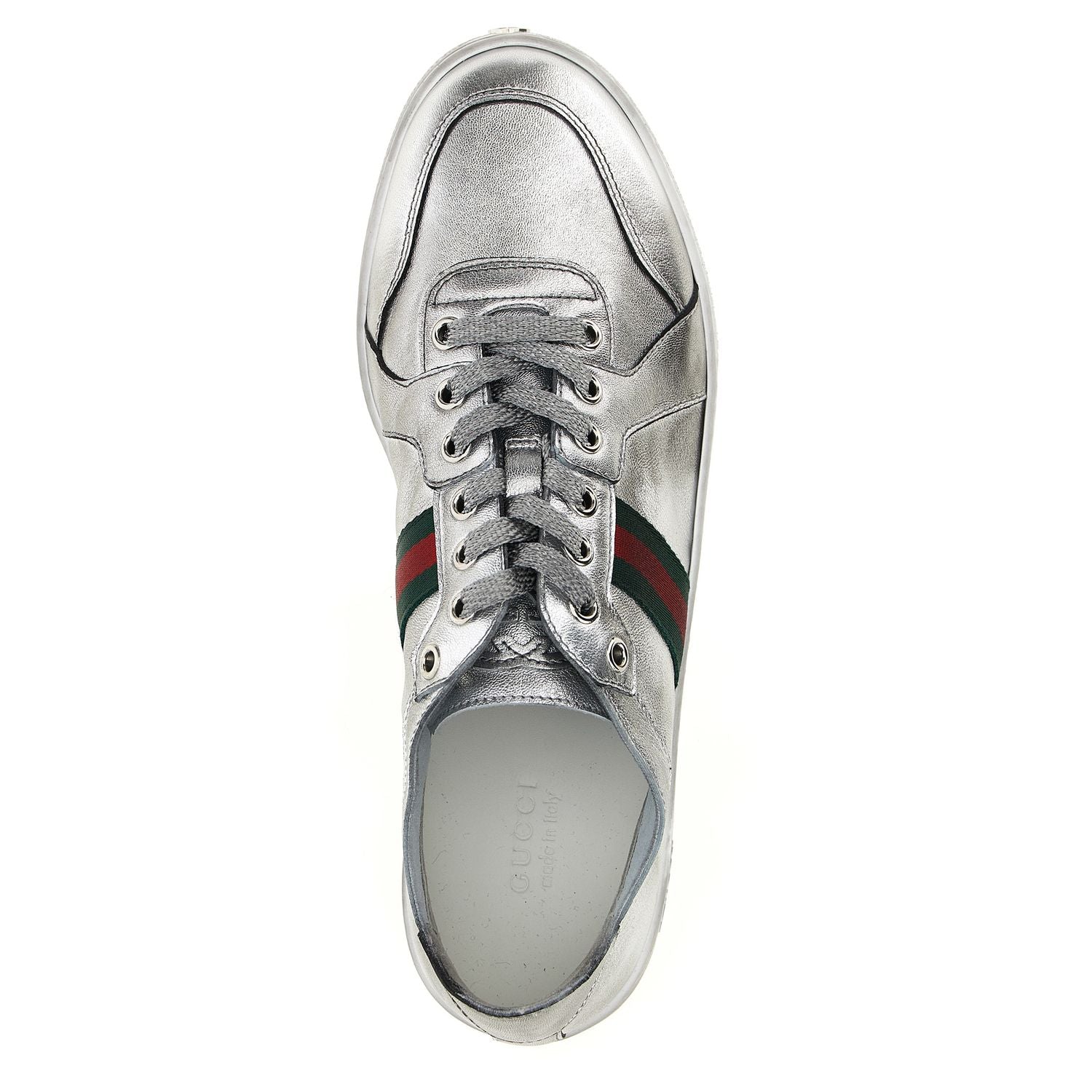 Gucci Silver Lamb Leather Athletic Sneakers