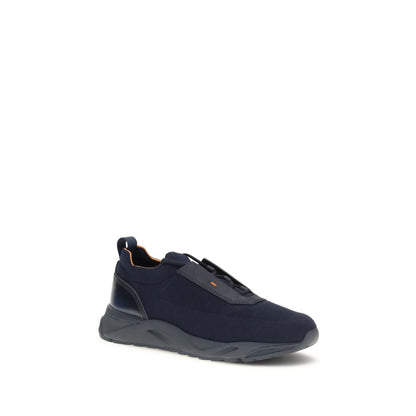 Santoni Blue Fabric Athletic Sneakers