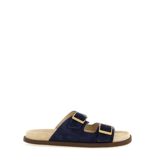 Brunello Cucinelli Blue Calfskin Slides