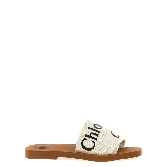 Chloé White Linen Flat Sandals