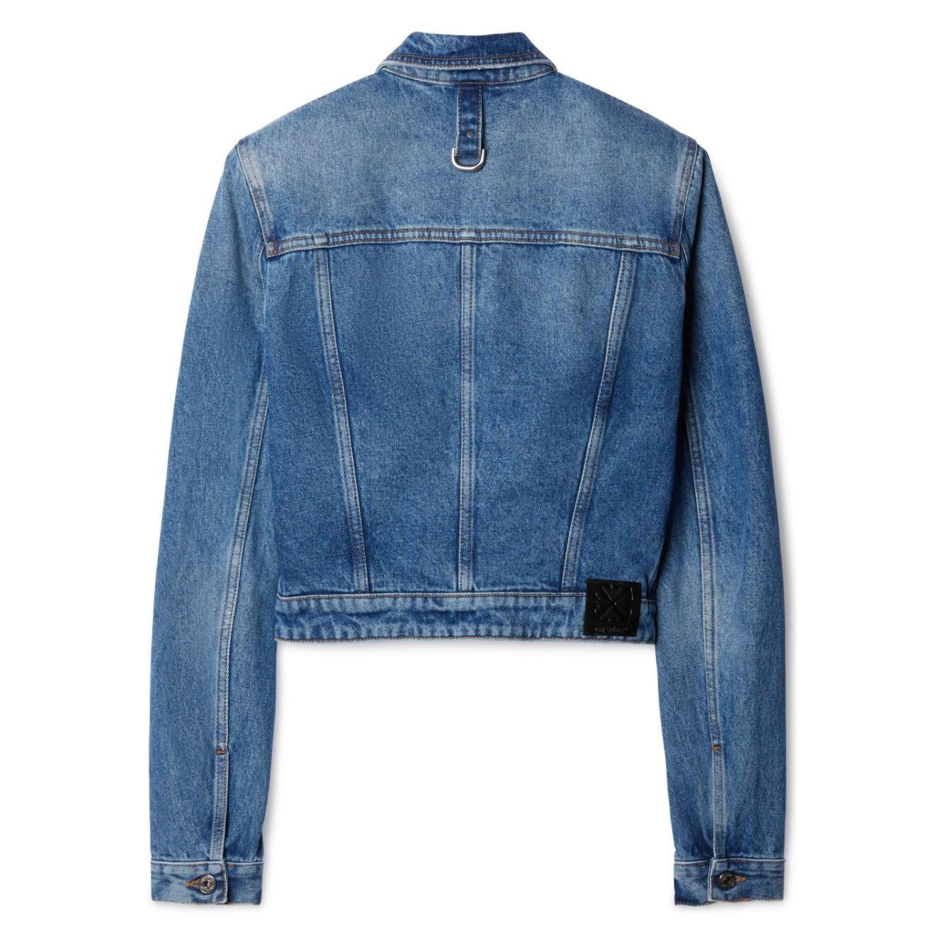 Off White Crop Denim Jacket With Belt OWYE048F23DEN0014500