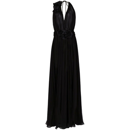 Dolce & Gabbana Long silk chiffon dress with floral appliqué Dresses