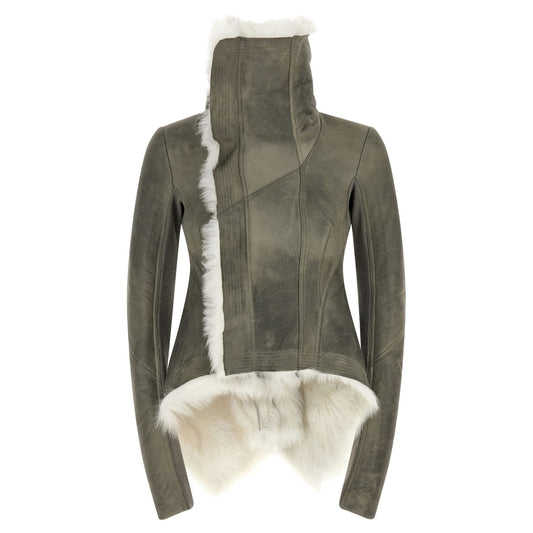 Rick Owens Gray Lamb Fur Leather Jacket