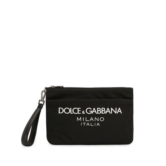 Dolce & Gabbana Nylon pouch with rubberized logo Small Leather Goods