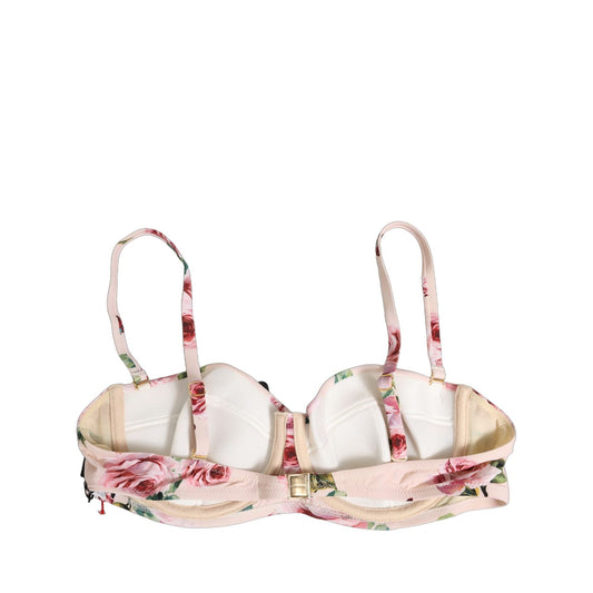 Dolce & Gabbana Pink Floral Print Underwire Beachwear Bikini Top