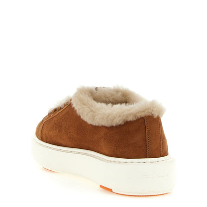 Santoni Brown Goatskin Low Top Sneakers